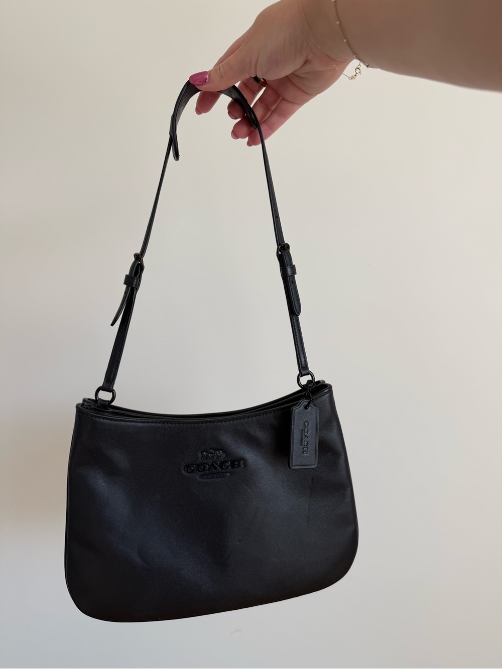 Coach Black Leather Shoulder Bag with Adjustable Strap